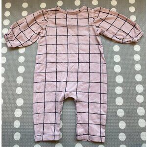Stem Grid Puff Sleeve Romper